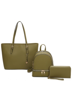 Saffiano Shopper Backpack Wallet 3-in-1 Set LF21041T3 OLIVE